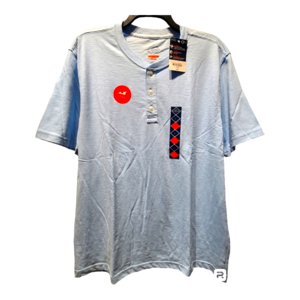 St. John's Bay Mens Henley T-shirt. NEW. Size L. Light Blue. Quick-dry. Wicking.